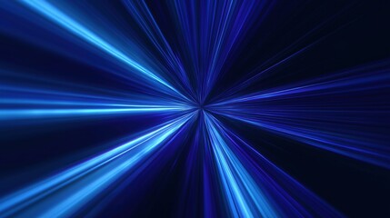 Abstract blue tunnel of light beams in motion perspective