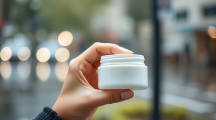 Hydrating Face Cream Jar in Hand Rainy Day Skincare