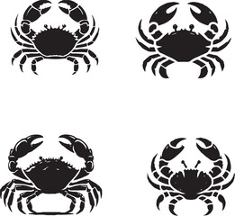 Black-and-White Stylized Crab Silhouettes in Various Poses