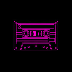 Neon Vintage Music Tape Cassette 80s, 90s icon, black and pink
