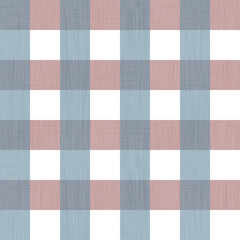 A repeating checkered pattern in pastel blue and red tones with a subtle fabric texture. Perfect for use in textile design, home decor, baby clothing, digital backgrounds, and stationery. 