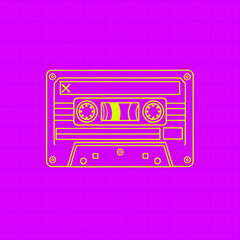 Obraz premium Neon Vintage Music Tape Cassette 80s, 90s icon, purple and yellow 
