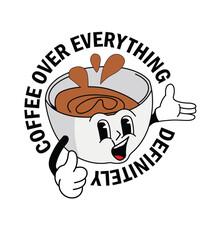 Happy Coffee Cup Character Loves Everything Coffee