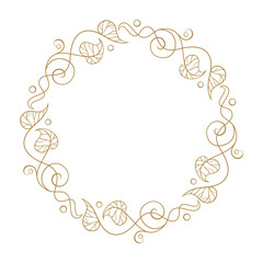 Minimalist leaf wreath with spiral vines. Hand-drawn round botanical frame for natural packaging and invitation design. Vector graphic.