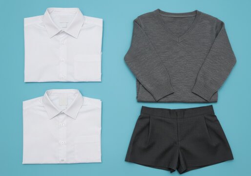 School uniform with white shirts, gray sweater, and shorts - Powered by Adobe