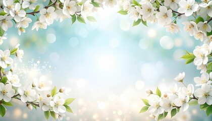 White blossoms frame a soft-focus background, symbolizing renewal and growth.