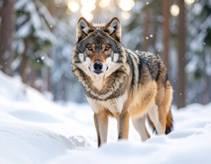 Obraz premium Grey Wolf Staring in a Snowy Forest 