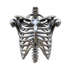 Detailed metallic human rib cage model. PNG image, transparent background