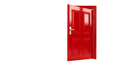 Red Open Door Isolated with Reflection for Graphic Design Projects