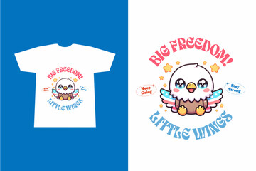 Big Freedom Little Wings Patriotic Bird T-Shirt Design

