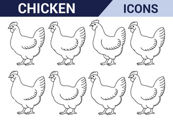 Backyard Hen Icon Set - Clean, minimalistic hen symbols for farm, nature, and backyard farming designs.