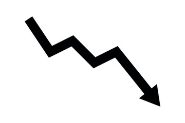 Black arrow graph going down represents trading loss, business decline, economic recession, and financial deficits. Simple abstract symbol illustration vector design. 