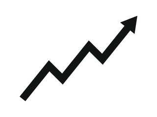 Black arrow graph going up consistently represents trading profit, business growth, economic boom, and financial surplus. Simple vector illustration symbol design. 