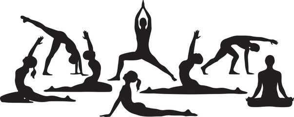 Various Yoga Poses Silhouettes Collection for Fitness