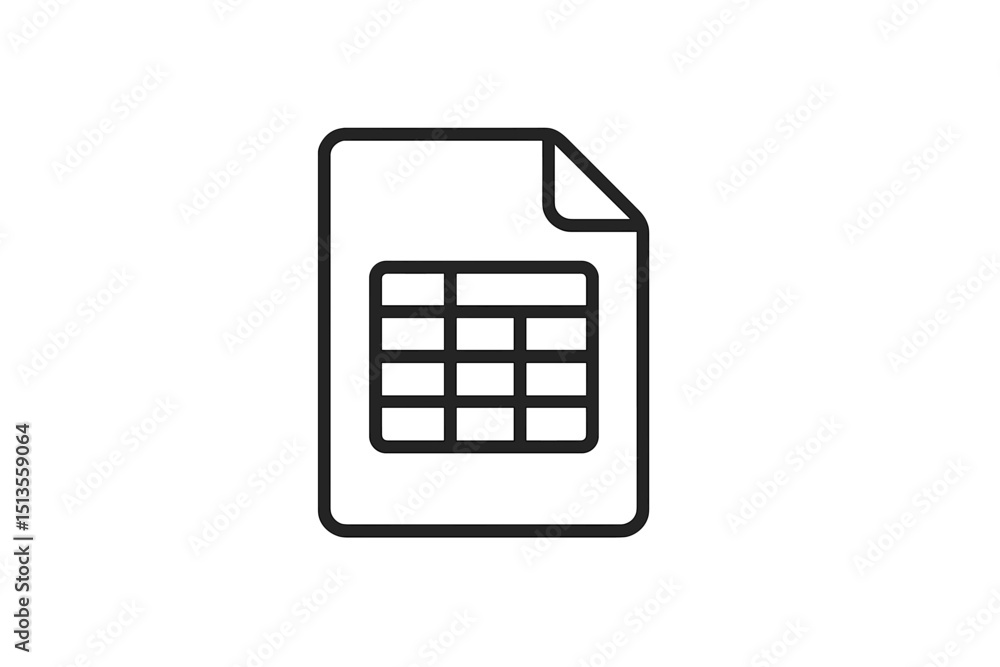 Poster simple black and white illustration of a document with a table layout ideal for representing data or