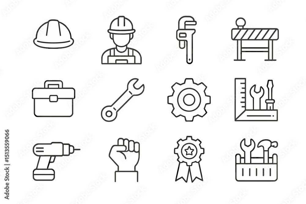 Poster construction tools and worker equipment in a work environment showcasing essential items for buildin