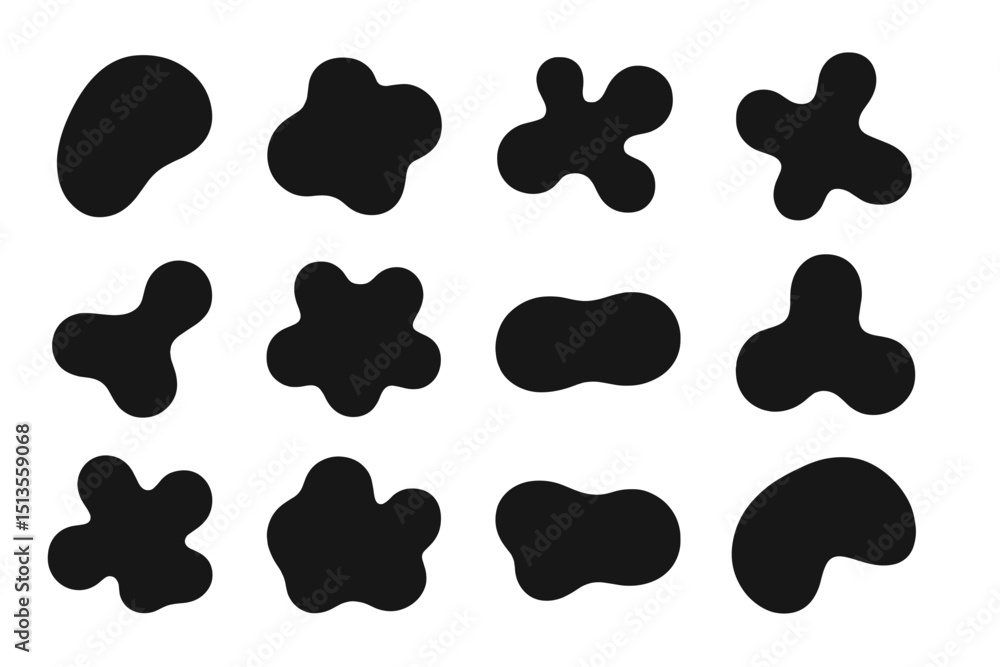 Aufkleber unique abstract black shapes arranged in a grid, showcasing diverse organic forms and flowing lines 