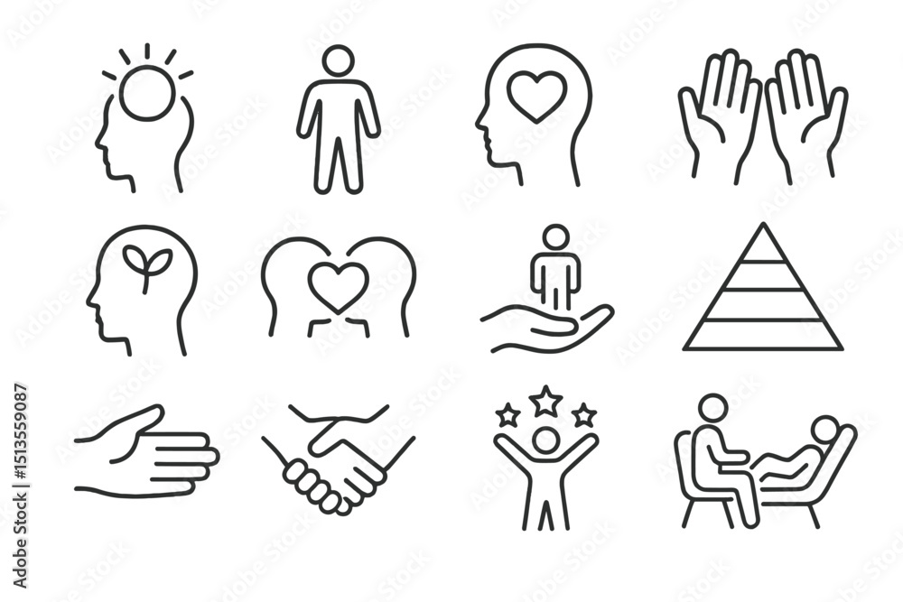Poster symbols of personal growth and connection in a minimalistic design showcasing various relationships 