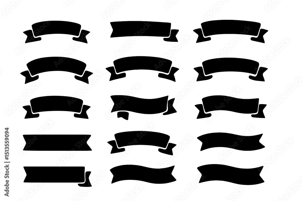Poster collection of black banners in various shapes and sizes for design use in graphic projects