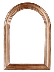 Watercolor illustration of vertical brown frame with curved top in hand drawing