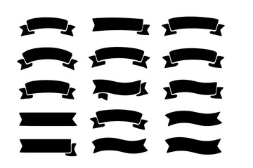 Collection of black banners in various shapes and sizes for design use in graphic projects