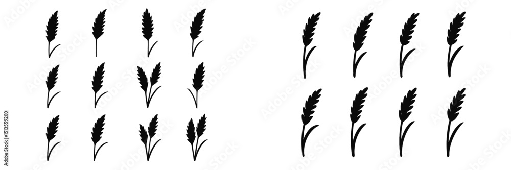 Poster patterns of silhouettes featuring wheat-like shapes in a minimalist design displayed on a plain back