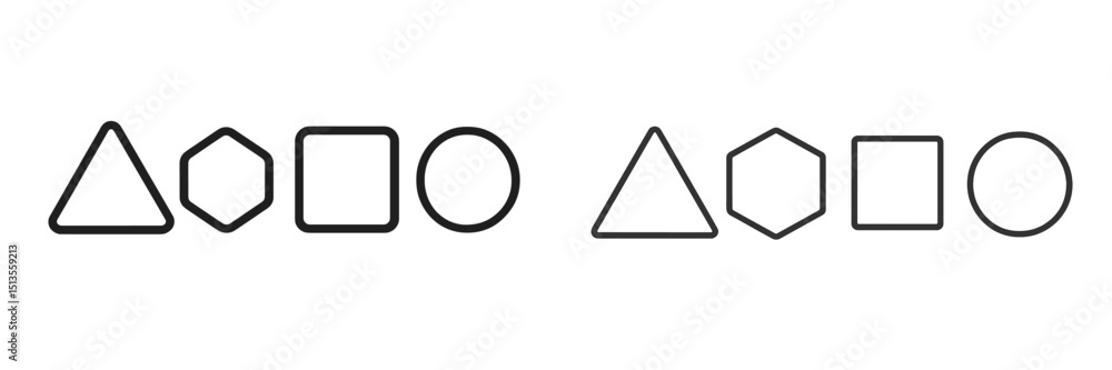 Poster different geometric shapes displayed in two columns featuring triangles, hexagons, squares, and circ