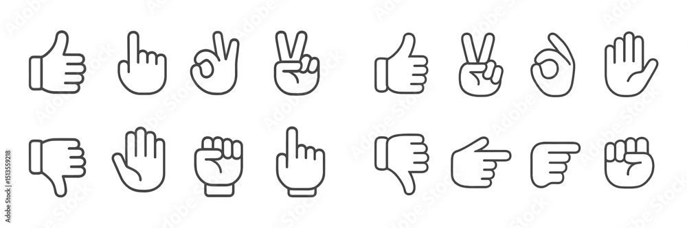 Poster hand gestures representing various meanings displayed in a clear and simple arrangement with a minim
