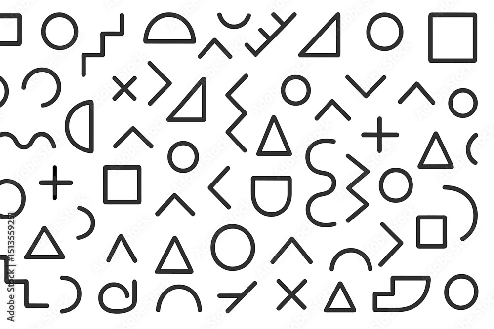Poster abstract collection of geometric shapes arranged in a dynamic pattern showcasing variety and creativ