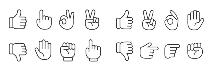 Hand gestures representing various meanings displayed in a clear and simple arrangement with a minimalist design approach