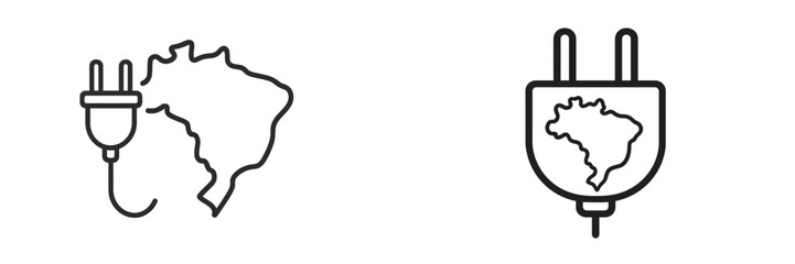 Visual representation of electrical plugs and the outline of Brazil as a symbol of connection and energy