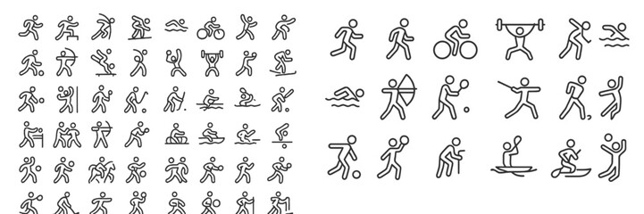 Various stick figure icons representing different sports and activities in a simple and clear style