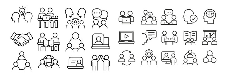 Simplified icons showcasing teamwork, communication, and collaboration for professional settings
