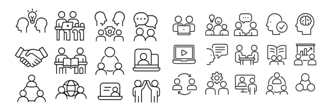 Simplified icons showcasing teamwork, communication, and collaboration for professional settings
