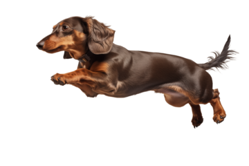 Longhaired Dachshund Dog Breed Jumping Action Photo: Canine, Pet, Animal Photography isolated on transparent background png