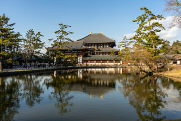 Todaiji is a Buddhist temple built in the mid-700s and contains the largest bronze Buddha statue in Japan.