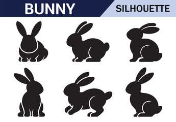 Cute black bunny silhouettes in multiple poses, ideal for wildlife and nature-themed illustrations.