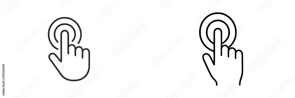 Poster hand icons representing touch interface actions on a digital device screen for user interaction