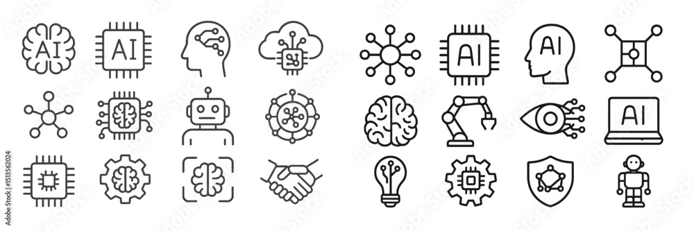 Poster diverse collection of icons representing artificial intelligence concepts and technologies in a mini