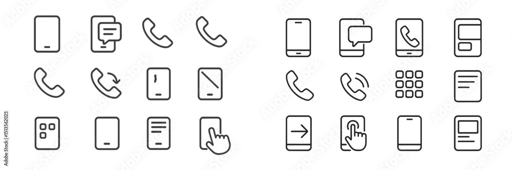 Poster collection of minimalistic icons representing communication and mobile technology in a clean design 