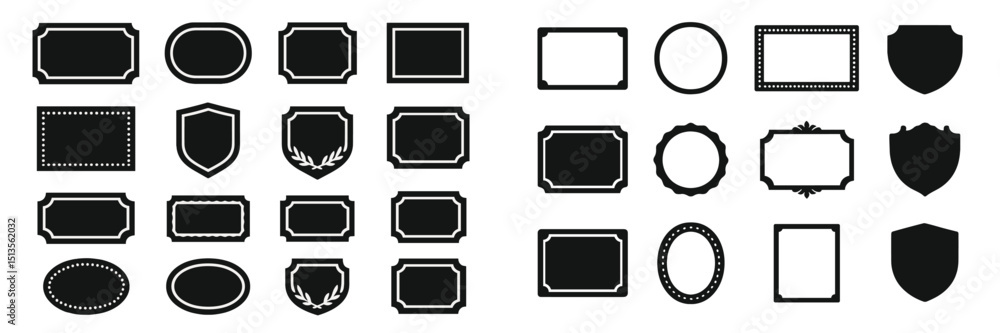 Poster collection of black labels and frames designed for various creative projects and uses in graphic des