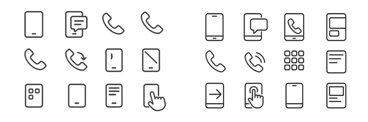 Collection of minimalistic icons representing communication and mobile technology in a clean design layout