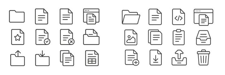 Collection of various file icons and graphic elements in a minimalist design suitable for digital organization and web applications