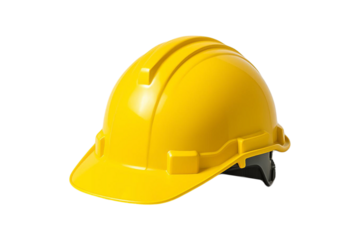 Yellow construction helmet isolated on transparent background. High-resolution safety gear for engineering, building industry, or workplace safety design projects, clipping path