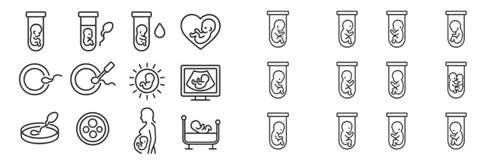 Medical illustrations showing stages of embryo development and reproductive processes in a clinical setting