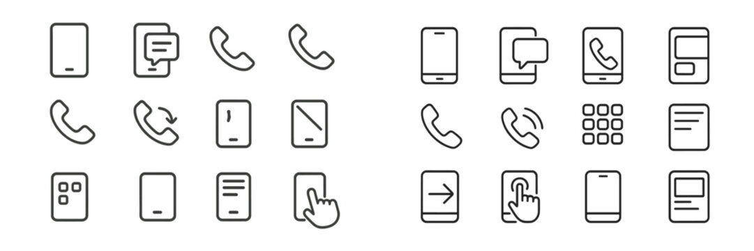 Collection of minimalistic icons representing communication and mobile technology in a clean design layout
