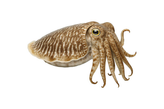 Cuttlefish isolated on white background. High-resolution image perfect for seafood menus, culinary content, marine biology references, educational materials, squid, octopus, clipping path, transparent
