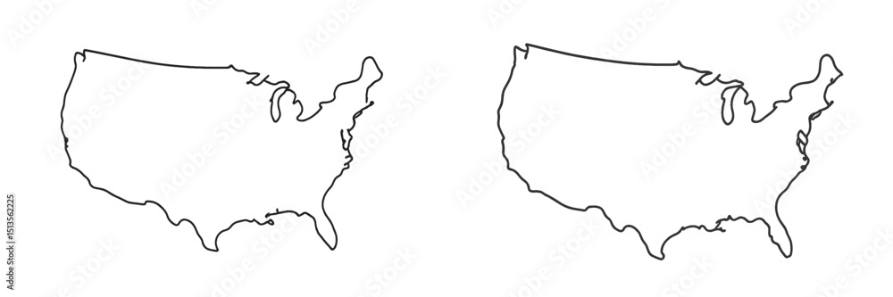 Poster outline of the united states map showing two variations with clear borders and distinct shapes