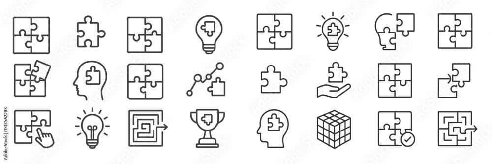 Aufkleber various puzzle icons representing problem-solving, creativity, and achievement in design and technol