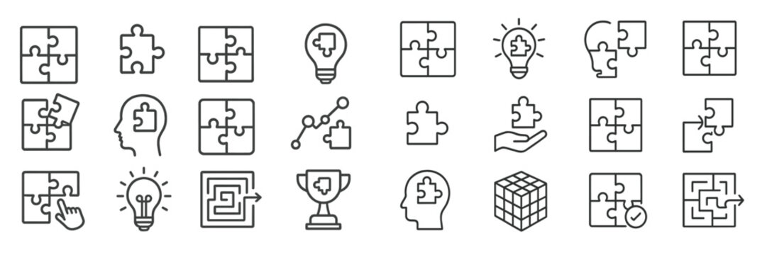 Various puzzle icons representing problem-solving, creativity, and achievement in design and technology contexts